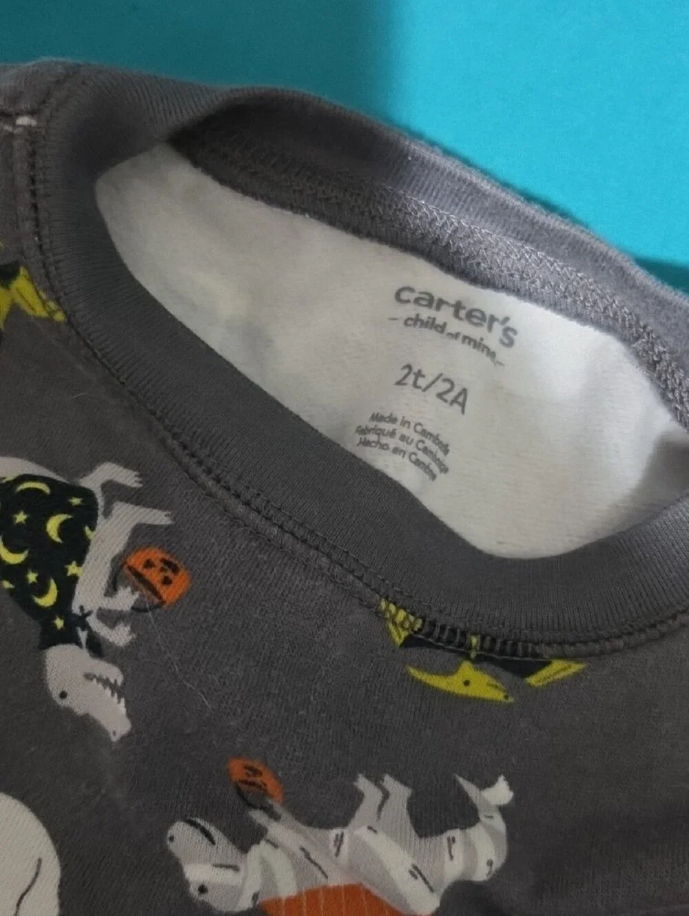 Kids Halloween Ghost Dinosuar Print Long-Sleeve Top - Gray